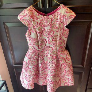 Girls Size 12 Zoe Limited Pink Cream Sparkly Party Dress, Lined in Hot Pink